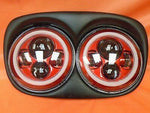 DUAL 7″ RED RED HALO LED ROAD GLIDE Black Light Bulb Headlight Harley Bezel