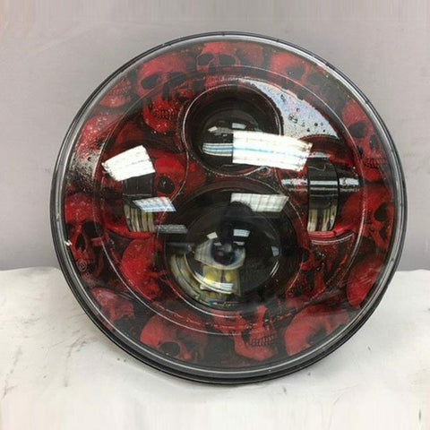 7″ DAYMAKER Replacement Custom Red Skull Design Projector HID LED Headlight