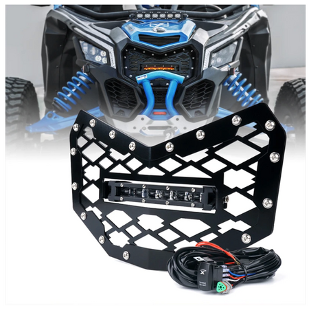 Black Steel Mesh Grille With 8" LED Lightbar For 2017-2018 Can-Am Maverick X3