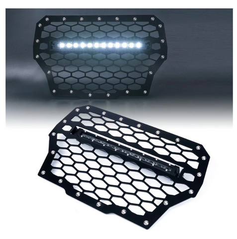 Black Steel Mesh Grille With 14" C6 LED Lightbar With Blue Backlight For 2017 Polaris RZR Turbo Models