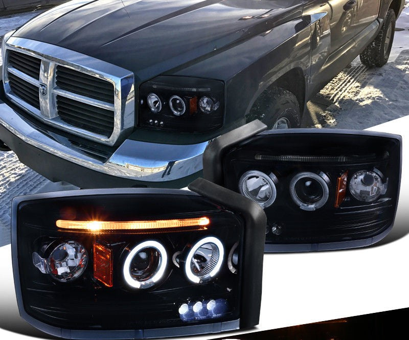 Dodge 05-07 Dakota Replacement LED Dual Halo Glossy Black