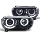 2008-2014 Black [Dual LED Halo] Projector Headlights Pair For Dodge Challenger