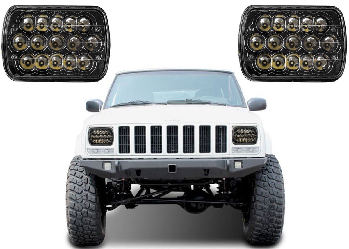 Pair 5x7/7x6 LED Headlights Halo For Jeep Cherokee XJ 84-01 Wrangler YJ 86-95