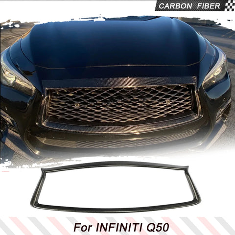 Real Carbon Fibe Front Racing Grill Grille For Infiniti Q50 Q50S 2018-2023 Car Front Bumper Grill Outline Trim Cover Overlay