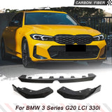 Car Front Lip for BMW 3 Series G20 330i LCI 2022 2023 Carbon Fiber Front Bumper Lip Spoiler Splitters Guards 3PCS Chin Lip