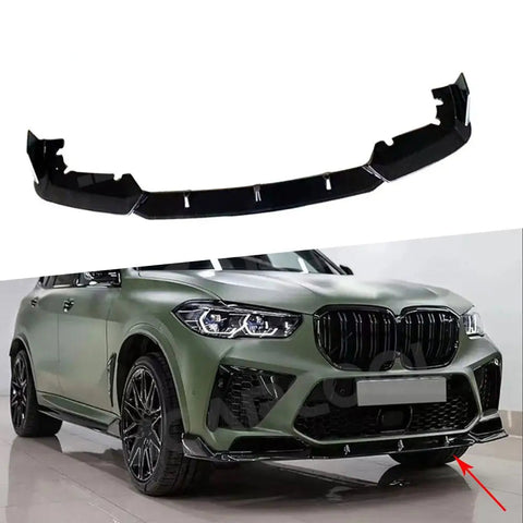 ABS Front Bumper Lip Spoiler Body Kit Splitter Cover for BMW F95 X5M 2019+ 3 Segments Carbon Look