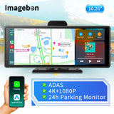 10.26" Wireless CarPlay & Android Auto Dash Cam ADAS 4K DVR Bluetooth Audio AUX GPS Navigation Dashboard Video Recorder