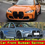 For BMW M3 G80 2020-2023 Body Kit Front Bumper Splitter Carbon Fiber Look MP Style Bumper Spoiler Diffuser Car Accessories