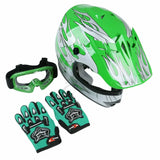 Motorcycle Youth Kids Helmet Green Flame Dirt Bike ATV Motocross Helmet MX+Goggles+Gloves capacete moto Gifts full face kask
