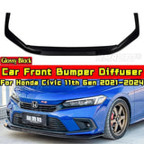 For Honda Civic 11th Gen 2021-2024 Body Kit Front Bumper Diffuser Glossy Black RS Style Front Bumper Splitter Car Accessories