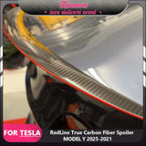 Red Line True Carbon Fiber Spoiler For Tesla Mode Y 2025 2024 Rear Trunk Wing Model Y 2023 Original Spoiler Lip Car Accessories
