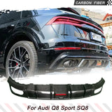 Car Rear Diffuser Lip with Light for Audi Q8 Sport SQ8 2021 2022  Carbon Fiber Car Rear Bumper Diffuser Lip Spoiler Body Kits