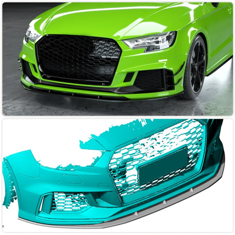 for Audi RS3 Sedan 4-Door 2017-2019 Carbon Fiber Car Front Bumper Lip Spoiler Racing Front Lip Chin Apron Protector Body Kit