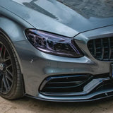 For Mercedes-Benz C-Class W205 C205 C63 AMG 2015-2022 Front Bumper Lip Diffuser Spoiler Body Kit Modification ABS Black
