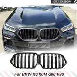 For BMW X6 X6M G06 F96 20219-2021 Dual Slats Dry Carbon Fiber Front Kidney Grill Grille Trim Car Racing Grille 2019-2021