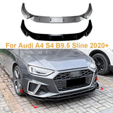 Car Lower Front Bumper Chin Lip Kit For Audi A4 S4 B9.5 Sline 2020 + Spoiler Splitter ABS Canard Lip Splitter Deflector Black