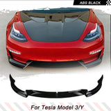 For Tesla Model 3/ Y 2017-2023 3PCS Car Front Bumper Lip Spoiler Splitter Trim Body Kits ABS Glossy Black Racing Front Lip