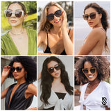 SOJOS Trendy Polarized Sunglasses For Women Retro Womens Oversized Square Cat Eye Sun Glasses UV Protection SJ2206 Blue Pattern