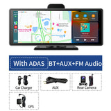 10.26" Wireless CarPlay & Android Auto Dash Cam ADAS 4K DVR Bluetooth Audio AUX GPS Navigation Dashboard Video Recorder
