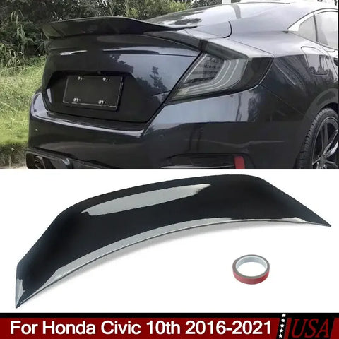 Highkick RT Style Trunk Spoiler Wing Gloss Black For 2016-2021 Honda Civic Sedan