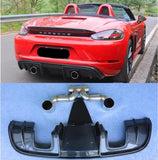 GT4 Real Carbon Fiber Rear Bumper Lip Diffuser Spoiler With Exhaust Tip For Porsche 718 Cayman Boxster  2016-2021