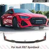 Dry Carbon Fiber Front Lip Splitters for Audi RS7 Hatchback 2020 - 2022 Front Bumper Lip Spoiler Splitters Guard 3PCS