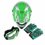Motorcycle Youth Kids Helmet Green Flame Dirt Bike ATV Motocross Helmet MX+Goggles+Gloves capacete moto Gifts full face kask