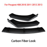 Car Front Bumper Lip Body Kit Chin Guard Diffuser Cover Deflector ABS Accessories Carbon Fiber Look For Peugeot 408 2010-2013