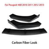 Car Front Bumper Lip Body Kit Chin Guard Diffuser Cover Deflector ABS Accessories Carbon Fiber Look For Peugeot 408 2010-2013