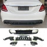 Car Rear Bumper Diffuser Lip with Exhaust for Mercedes-Benz C-Class W205 C200 C250 C300 C350 C400 C43 AMG Sport 4-Door 2014UP
