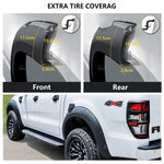 6'' Wheel Arch Extension Fender Flares for Ford Ranger Wildtrak Limited XLT XL 2015-2022 T7 T8 Models Dual Cab Mudguards