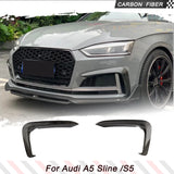 Carbon Fiber Car Front Bumper Canards Fog Lamp Cover For Audi A5 Sline S5 2017-2019 B9 2PCS Front Bumper Fins Canards Body Kits