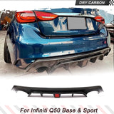 Carbon Fiber Rear Diffuser for Infiniti Q50 Base Sport Sedan 2018-2023 Lower Bumper Lip Spoiler With Red LED Brake Light Spoiler