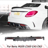 Carbon Fiber Rear Diffuser for Mercedes Benz C Class W205 C300 Sport 2015-2018 C43 C63 AMG Sedan Lower Bumper Lip W/ Led Light