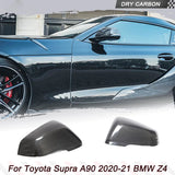 Car Mirror Covers Dry Carbon Caps Shell For Toyota Supra A90 2020-2021 and BMW Z4 Real Carbon Side Rearview Mirror Cap Cover