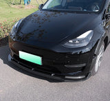 Upgrade Appearance For Tesla Model Y 2019-2024 3Pcs Body Kit Front Spoiler With Lip Bumper Chin Diffuser Carbon Look/Gloss Black