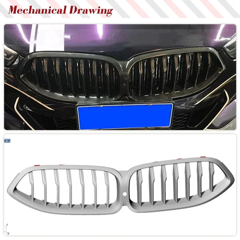 Carbon Fiber Front Grille Spoiler for BMW 8 Series G14 G15 G16 M Sport 840i 2018 - 2021 Front Racing Grille Grills Dry Carbon