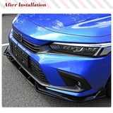 Car Front Bumper Lip for Honda Civic 11th Gen Sedan 2022 2023 ABS Glossy Black 3 Pieces Front Bumper Lip Spoiler Splitter