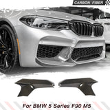 Car Front Bumper Splitters for BMW F90 M5 2018 2019 Carbon Fiber Front Bumper Lip Spoiler Fins Flaps Winglets Apron Body Kits