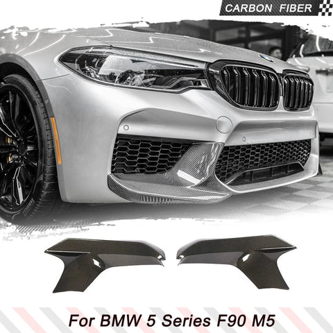 Car Front Bumper Splitters for BMW F90 M5 2018 2019 Carbon Fiber Front Bumper Lip Spoiler Fins Flaps Winglets Apron Body Kits