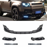 For Land Rover Defender 2020 2021 2022 2023 2024 Gloss Black Front Bumper Spoiler Lip Lower Splitter Blade Kit+Fog Light Lamp