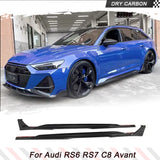 Dry Carbon Car Side Skirts Lip Spoiler For Audi RS6 RS7 C8 Avant 2019-2021 Car Side Bumper Diffuser Lip Extension Protector