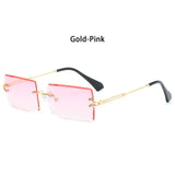 Rimless Small Rectangle Sunglasses UV400 Eyewear