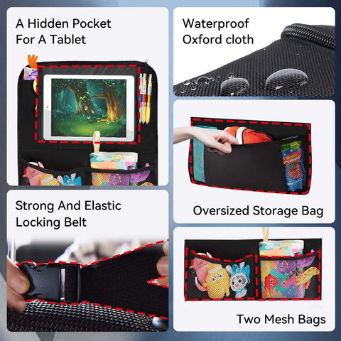 Car Back Multi Pocket Storage Bag with Tablet Holder Protector for Kids Car Seat Organizer Multifunctional Oxford Bag