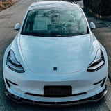 Upgrade Appearance For Tesla Model Y 2019-2024 3Pcs Body Kit Front Spoiler With Lip Bumper Chin Diffuser Carbon Look/Gloss Black