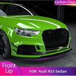 for Audi RS3 Sedan 4-Door 2017-2019 Carbon Fiber Car Front Bumper Lip Spoiler Racing Front Lip Chin Apron Protector Body Kit