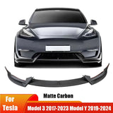 Matte Carbon Front Bumper Front Lip Front Shovel kit for Tesla Model 3 2017-2023 Model Y 2024 Sedan Body Spoiler Splitter Kit