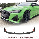 Dry Carbon Fiber Front Bumper Lip Splitters for Audi RS7 C8 Hatchback 2020 - 2022  Front Bumper Lip Spoiler Splitters Guard