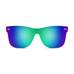 FEISEDY Sunglasses, Rimless Mirrored Sun Glasses with Reflective One-Piece Lens, B4114 Green Blue Mirror 62 Millimeters