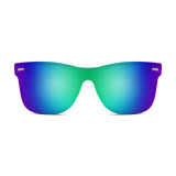 FEISEDY Sunglasses, Rimless Mirrored Sun Glasses with Reflective One-Piece Lens, B4114 Green Blue Mirror 62 Millimeters